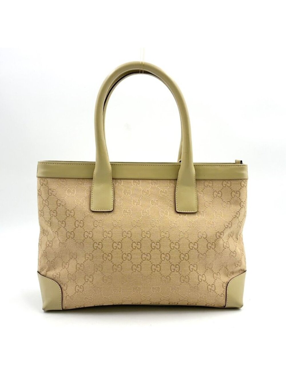 Gucci Sherry Line Leather Canvas Beige Tote Bag Silver